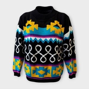 Vintage 80s/ 90s Multicolor Atzec Print Knit Sweater